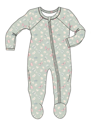 Butterfly Daisy Mint Zipper Footie