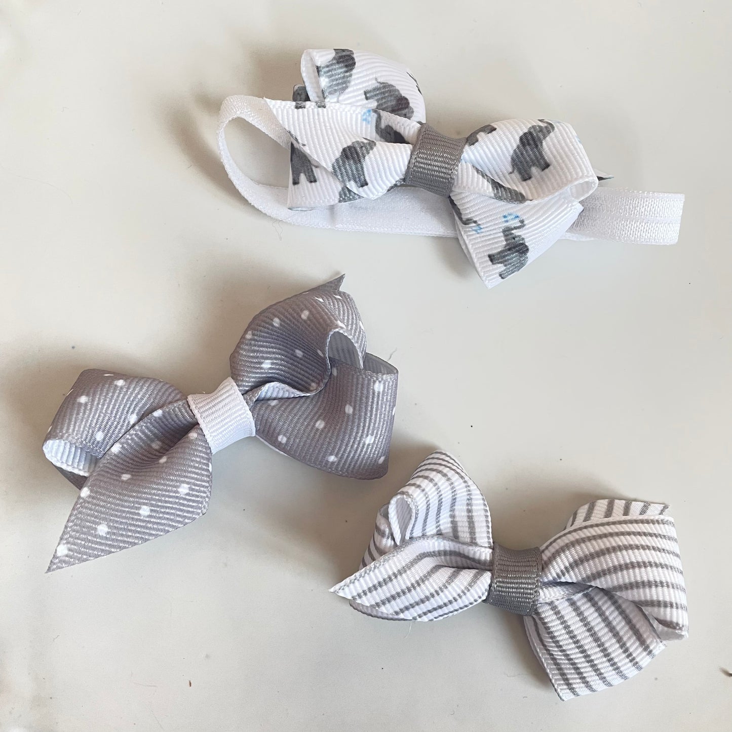 Grey and white Elephant Bows and Band Set