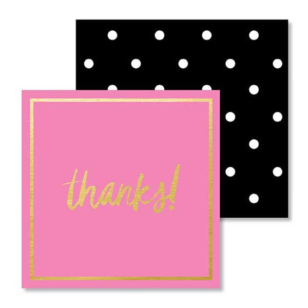 Pink card with black and white polka dot back