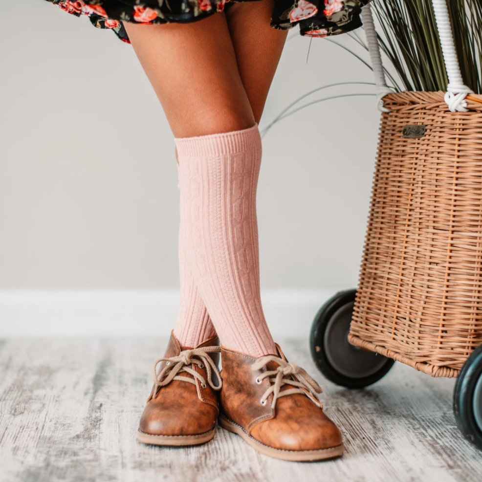 pink cable knit knee socks