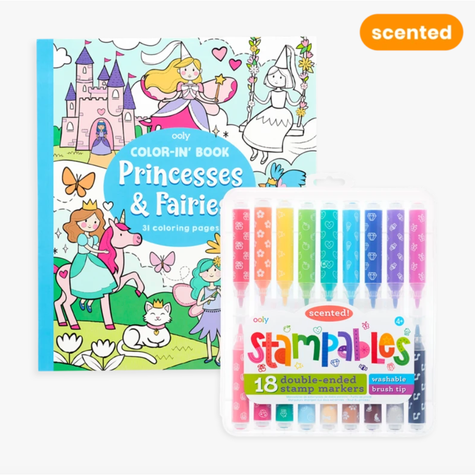 coloring book with fairies and colored markers