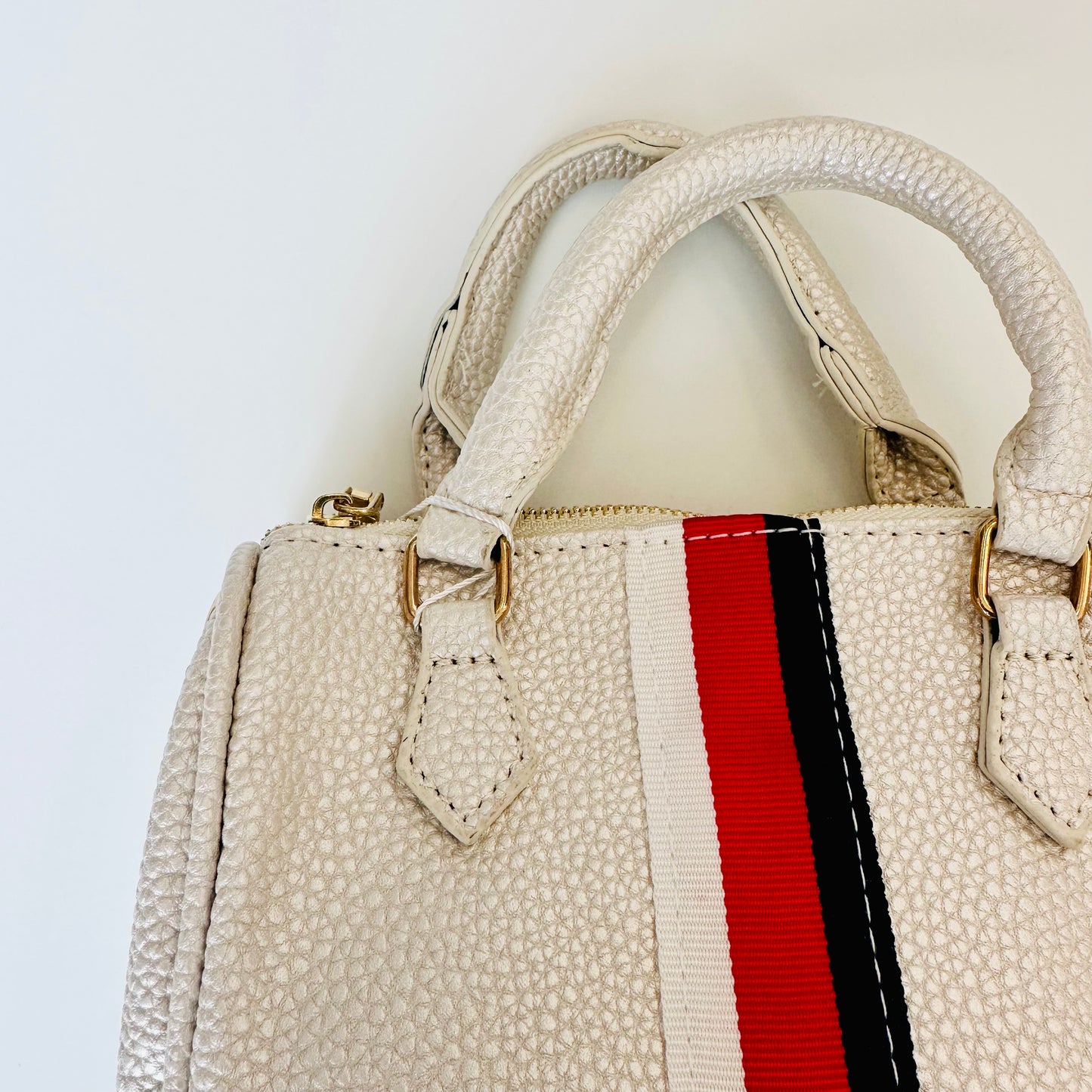 Mini White Striped Duffle Bag