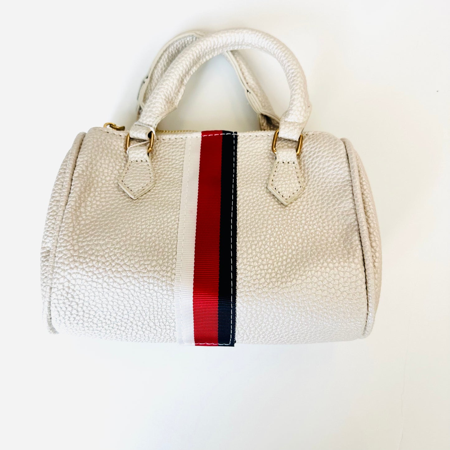 Mini White Striped Duffle Bag