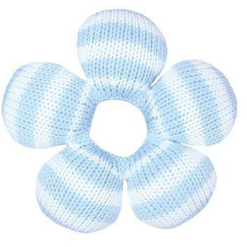 Hand Knit Blue Stripe Flower Rattle 6 inch